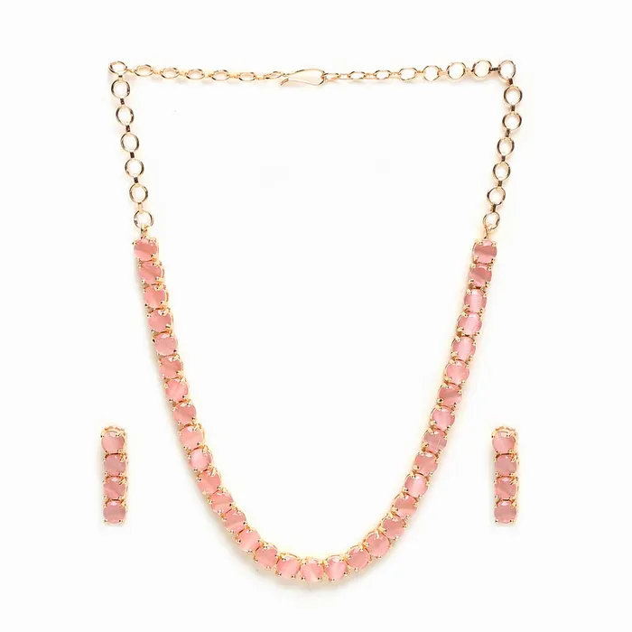 Bracelets Yellow Chimes Yellow Chimes American Diamond Pendant Set for Women Rosegold Plated High Grade Authentic Pink AD Jewellery Necklace Set for Women and Girls