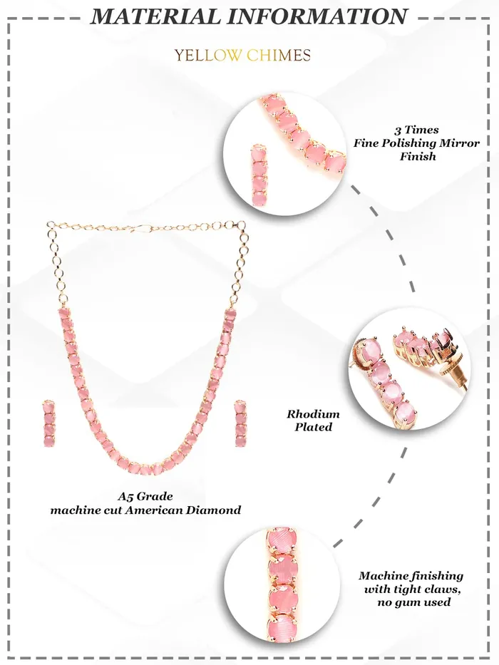 Bracelets Yellow Chimes Yellow Chimes American Diamond Pendant Set for Women Rosegold Plated High Grade Authentic Pink AD Jewellery Necklace Set for Women and Girls