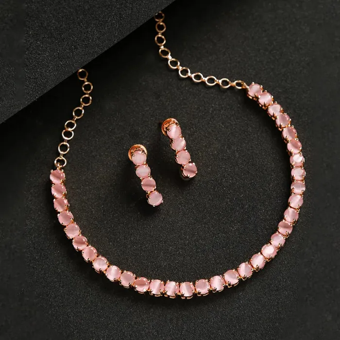 Bracelets Yellow Chimes Yellow Chimes American Diamond Pendant Set for Women Rosegold Plated High Grade Authentic Pink AD Jewellery Necklace Set for Women and Girls