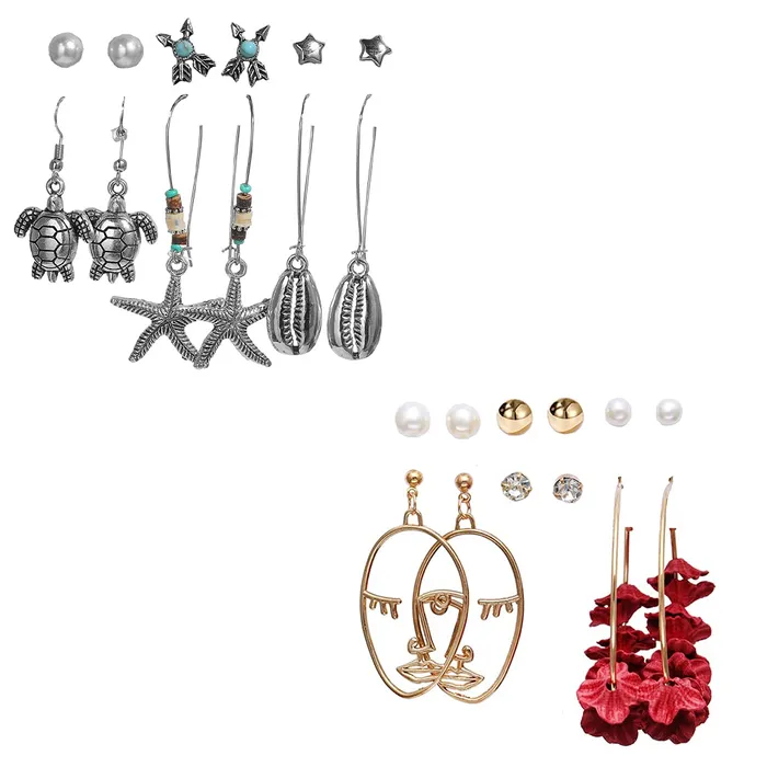 Earrings Yellow Chimes Yellow Chimes Combo of 12 Pairs Oxidised Silver Gold Plated Tortoise Starfish Pearl Face Flower Design Drop Stud Earrings Set for Women and Girls Gold Silver Medium Earrings Yellow Chimes Yellow Chimes Combo of 12 Pairs Oxidised Silver Gold Plated Tortoise Starfish Pearl Face Flower Design Drop Stud Earrings Set for Women and Girls Gold Silver Medium