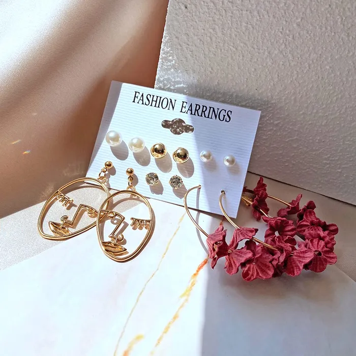 Earrings Yellow Chimes Yellow Chimes Combo of 12 Pairs Oxidised Silver Gold Plated Tortoise Starfish Pearl Face Flower Design Drop Stud Earrings Set for Women and Girls Gold Silver Medium