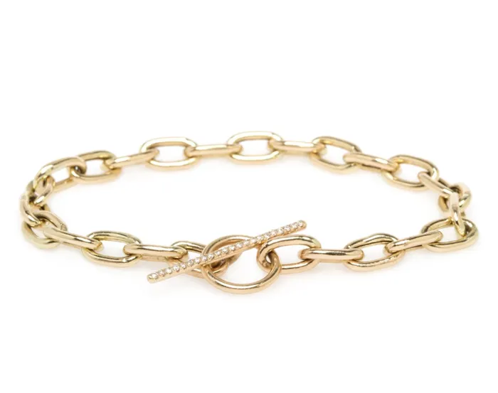 Zo Chicco Bracelets Large Square Oval Link Chain Bracelet with White Pav Diamonds Across Toggle Bar Zo Chicco Bracelets Large Square Oval Link Chain Bracelet with White Pav Diamonds Across Toggle Bar