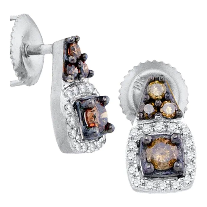 10kt White Gold Womens Round Cognacbrown Color Enhanced Diamond Solitaire Screwback Earrings 38 Cttw mayamila Earrings 10kt White Gold Womens Round Cognacbrown Color Enhanced Diamond Solitaire Screwback Earrings 38 Cttw mayamila Earrings