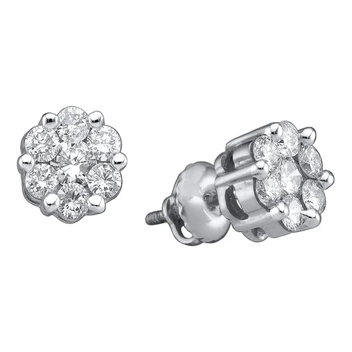 14k White Gold Womens Round Diamond Flower Cluster Stud Earrings 100 Cttw mayamila Earrings 14k White Gold Womens Round Diamond Flower Cluster Stud Earrings 100 Cttw mayamila Earrings