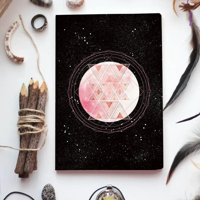 Black Sri Yantra Moon Journal Small Infinite Mantra Necklaces