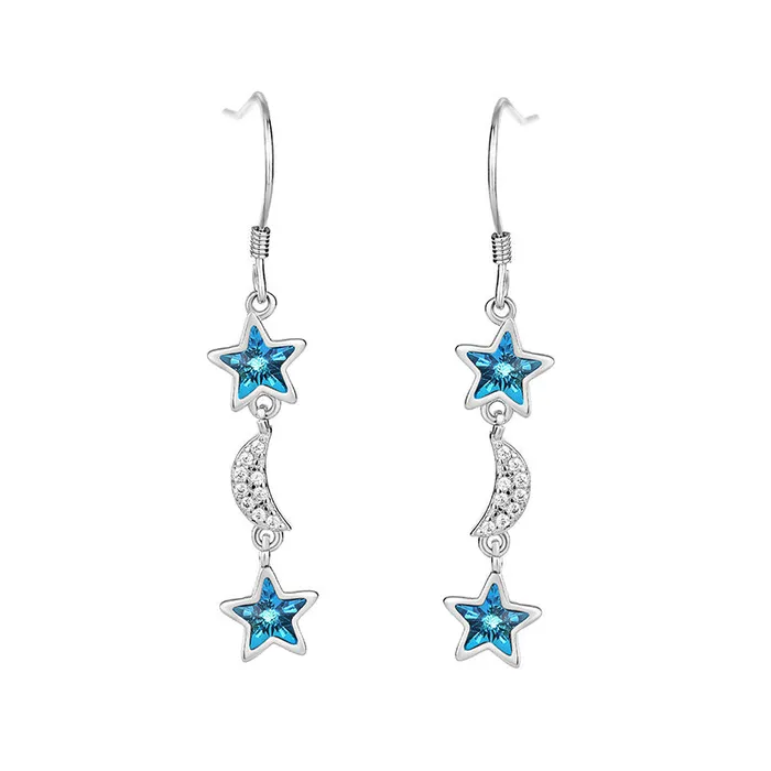 Dangling Blue Star Swarovski Silver Earrings Mystic Flavia Earrings