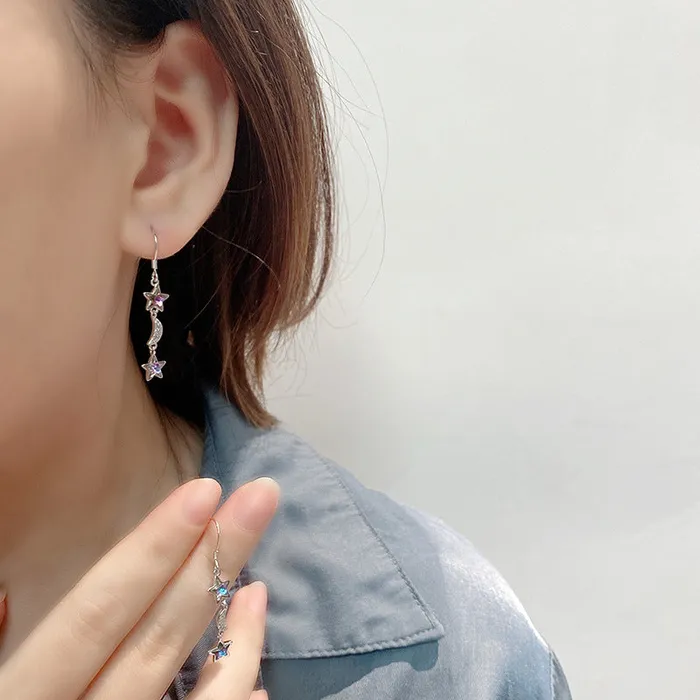 Dangling Blue Star Swarovski Silver Earrings Mystic Flavia Earrings