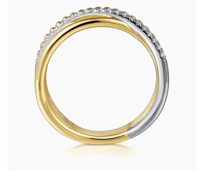 Gabriel Co14K White and Yellow Gold Diamond Criss Cross Bujukan Ladies Ring LR52551M45JJ GABRIEL CO Rings