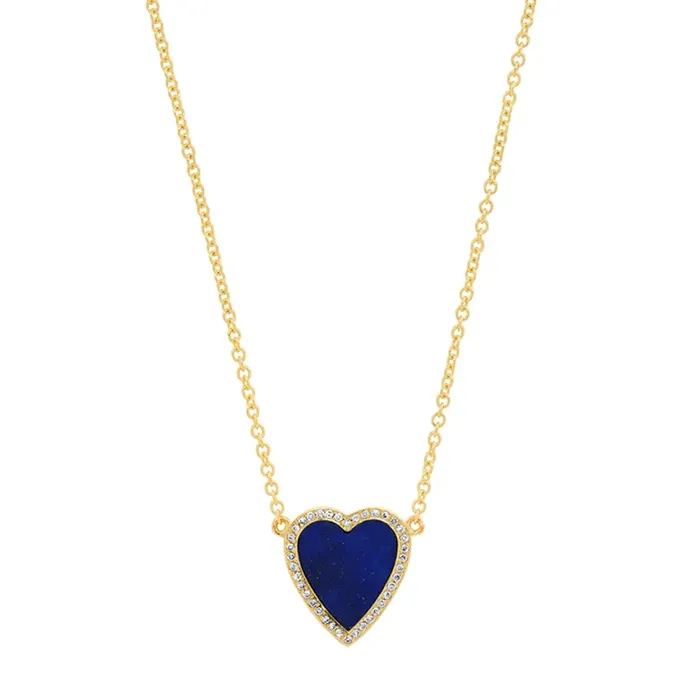 Jennifer Meyer Necklaces Mini Lapis inlay Heart Necklace with Diamonds
