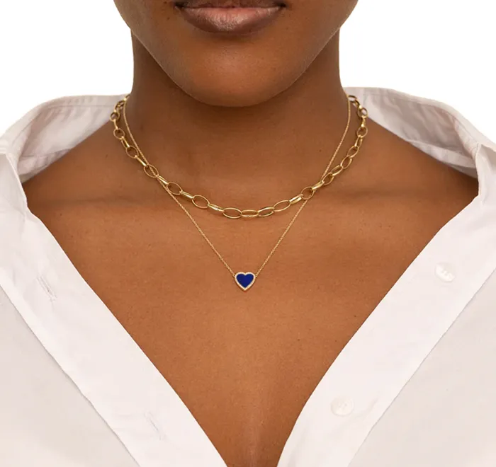 Jennifer Meyer Necklaces Mini Lapis inlay Heart Necklace with Diamonds