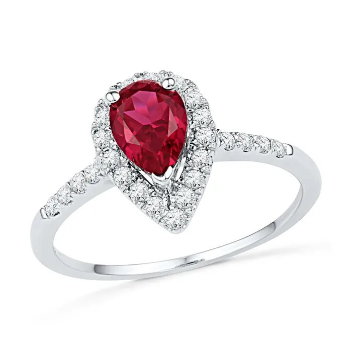mayamila Rings 10kt White Gold Womens Pear LabCreated Ruby Solitaire Diamond Frame Ring 115 Cttw mayamila Rings 10kt White Gold Womens Pear LabCreated Ruby Solitaire Diamond Frame Ring 115 Cttw