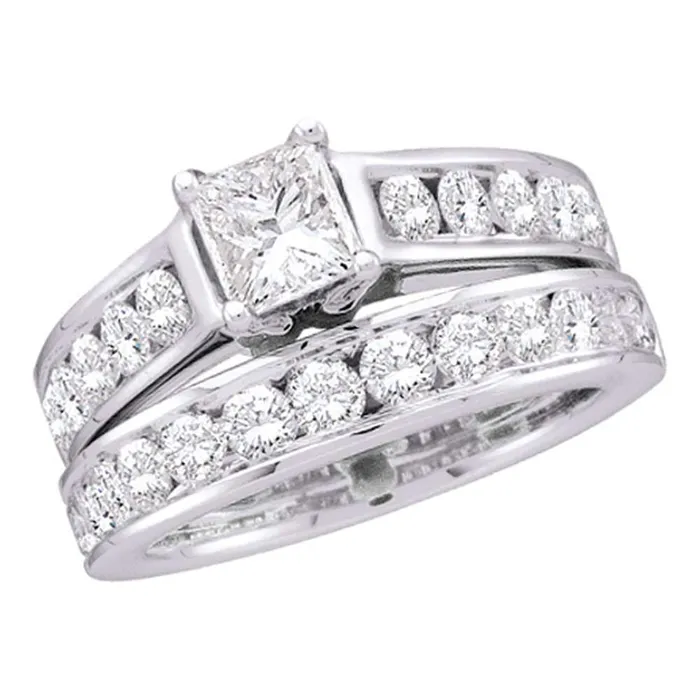 mayamila Rings 14kt White Gold Womens Princess Diamond Bridal Wedding Engagement Ring Band Set 200 Cttw mayamila Rings 14kt White Gold Womens Princess Diamond Bridal Wedding Engagement Ring Band Set 200 Cttw