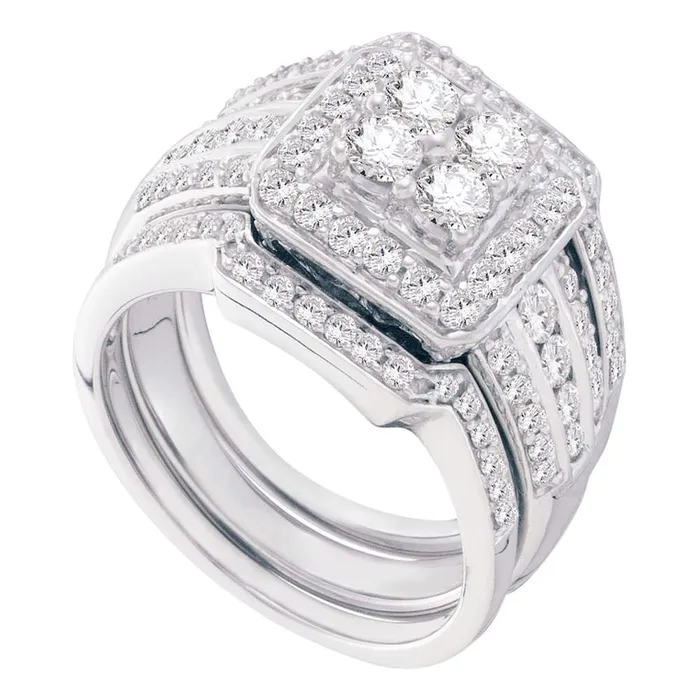 mayamila Rings 14kt White Gold Womens Round Diamond Halo 3Piece Bridal Wedding Engagement Ring Band Set 112 Cttw