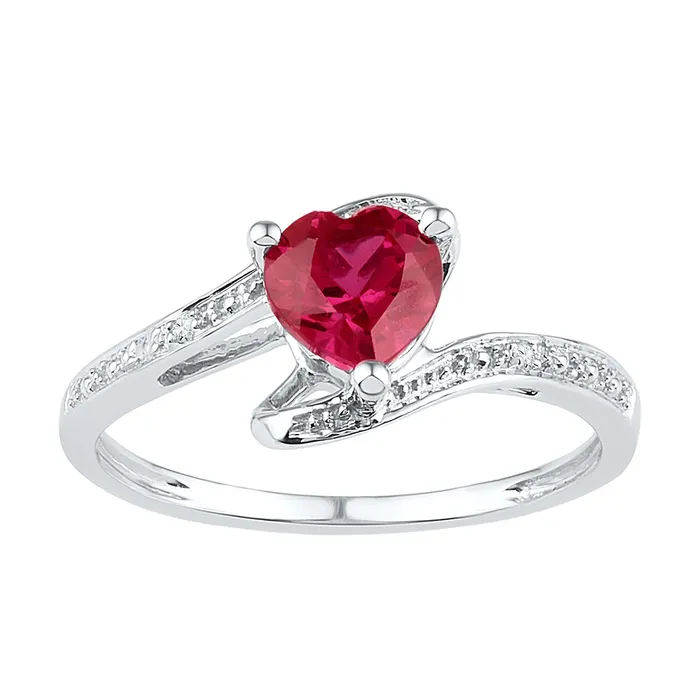 mayamila Rings Sterling Silver Womens Heart LabCreated Ruby Solitaire Diamond Ring 1110 Cttw mayamila Rings Sterling Silver Womens Heart LabCreated Ruby Solitaire Diamond Ring 1110 Cttw