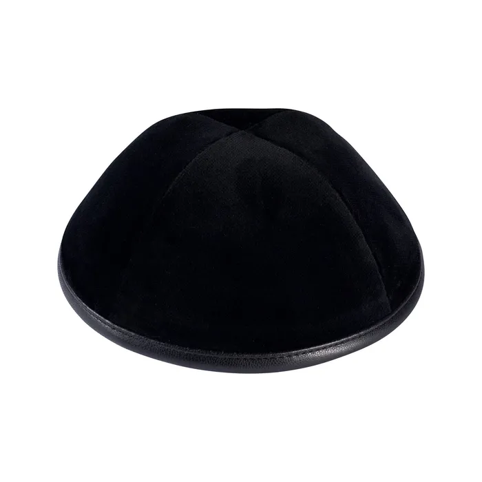 Necklaces iKippah iKippah Black Velvet Yarmulka with Black Leather Trim