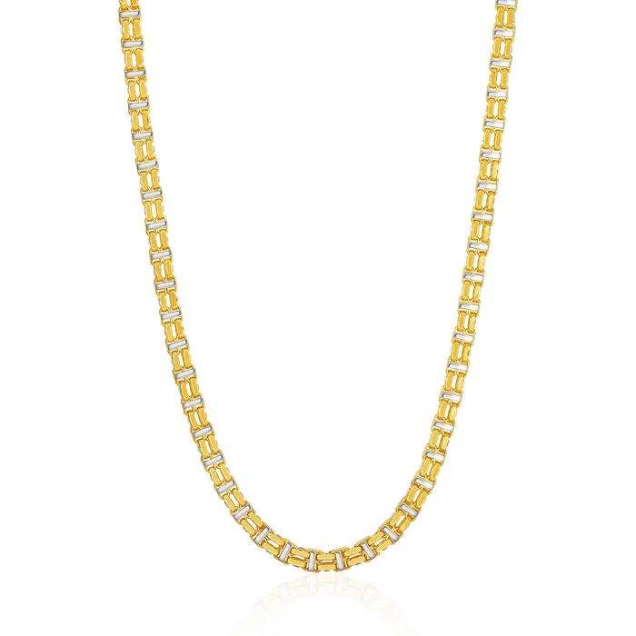 Necklaces MayaMila 14k TwoToned Yellow and White Gold Double Link Mens Necklace Necklaces MayaMila 14k TwoToned Yellow and White Gold Double Link Mens Necklace