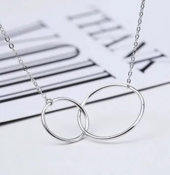 Necklaces Mystic Flavia Double Circle Interlock Pendant Silver Necklace
