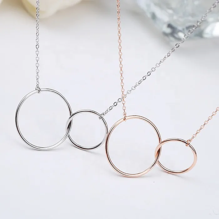 Necklaces Mystic Flavia Double Circle Interlock Pendant Silver Necklace