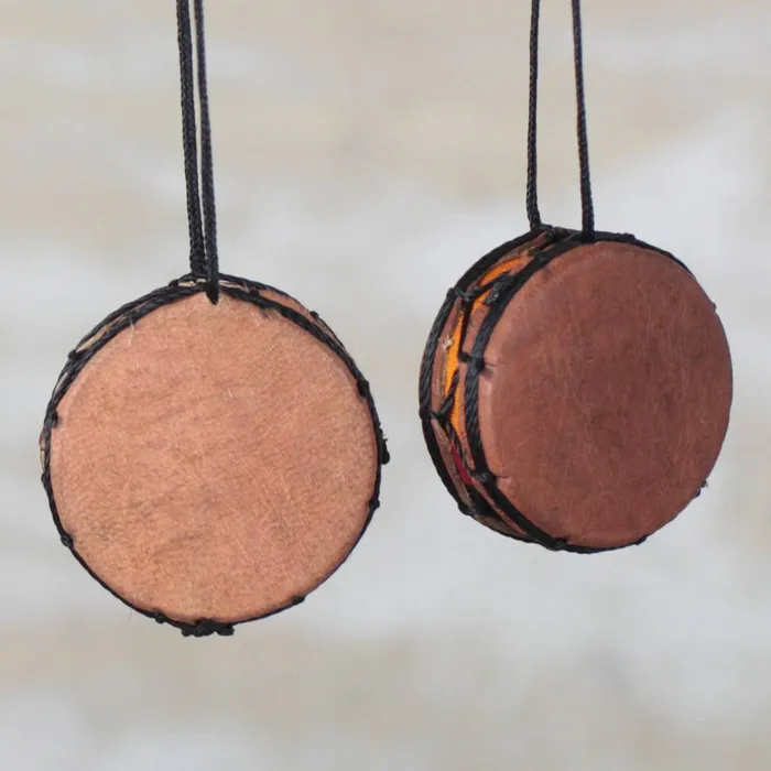 NOVICA Earrings Bass Drum Leather Ornaments