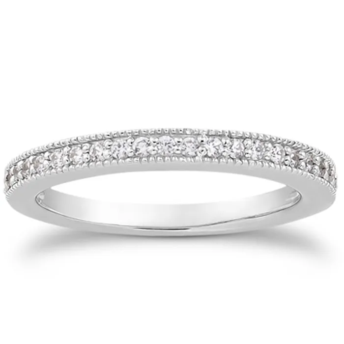 Rings 14k White Gold Pave Diamond Milgrain Wedding Ring Band Set 12 Around MayaMila Rings 14k White Gold Pave Diamond Milgrain Wedding Ring Band Set 12 Around MayaMila