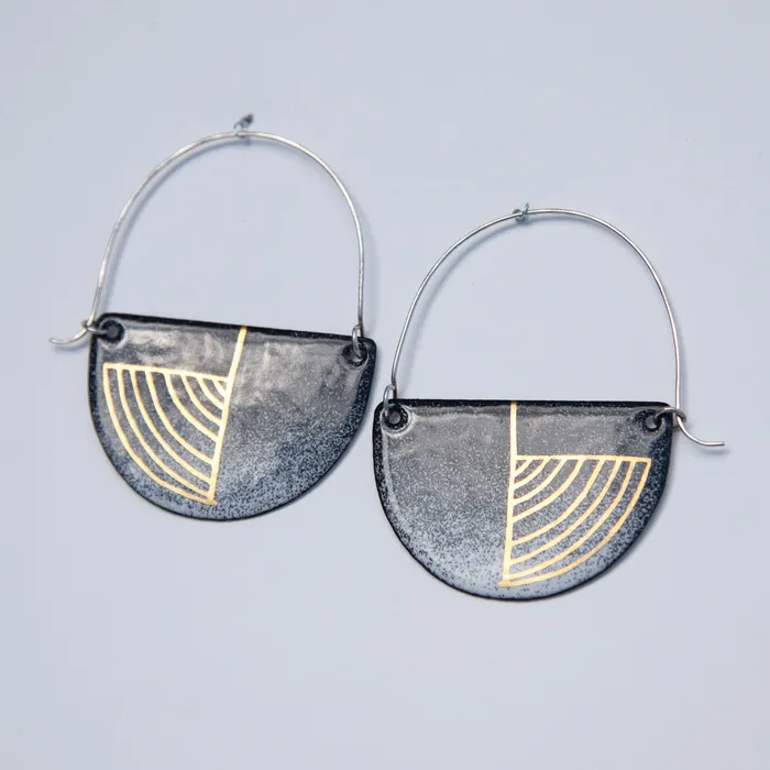 Rings ECHO METALS Black Speckled Gradient Deco Hoops