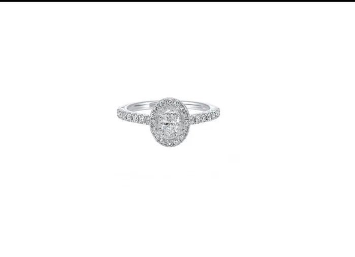 Rings GemsOne 14K TRUREFLECTION ENGAGEMENT RING DIAMOND OVAL CTR 50 30 RDS 50 RING RG726864WB