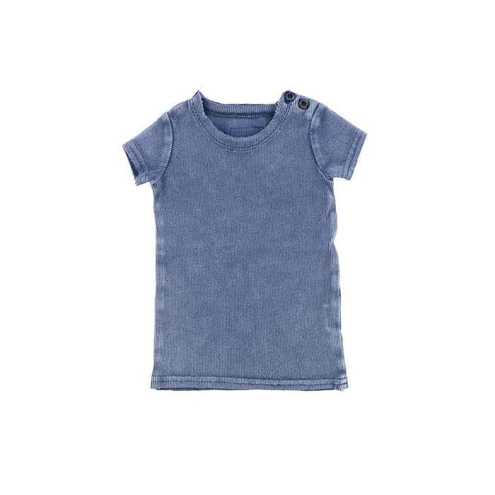 Rings Lil Legs Lil Legs Short Sleeve Ribbed Side Buttons TShirt Blue Wash