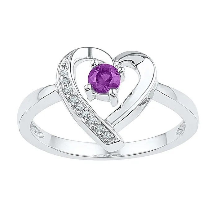 Rings mayamila Sterling Silver Womens Round LabCreated Amethyst Diamond Heart Ring 14 Cttw Rings mayamila Sterling Silver Womens Round LabCreated Amethyst Diamond Heart Ring 14 Cttw