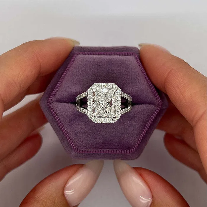 Split Shank Halo Radiant Cut Engagement Ring In Sterling Silver Shineofdiamond Rings