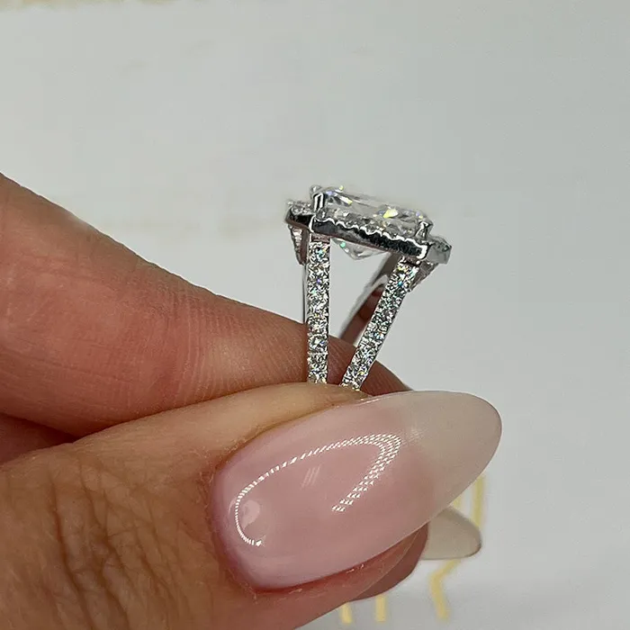 Split Shank Halo Radiant Cut Engagement Ring In Sterling Silver Shineofdiamond Rings