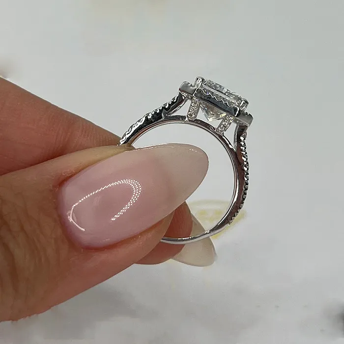 Split Shank Halo Radiant Cut Engagement Ring In Sterling Silver Shineofdiamond Rings