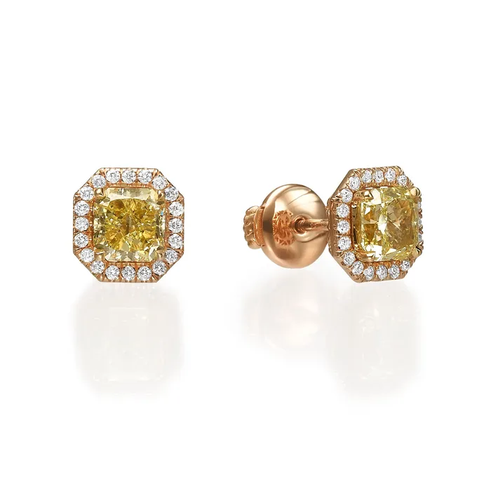 The Private Room Fine Jewelry Earrings Fancy Yellow Cushion Halo Studs