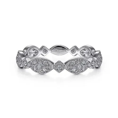 14K White Gold Marquise Station Pave Diamond Stackable Ring GABRIEL CO Rings 14K White Gold Marquise Station Pave Diamond Stackable Ring GABRIEL CO Rings