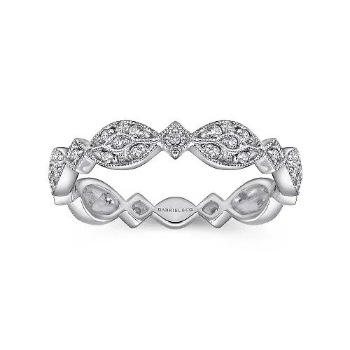 14K White Gold Marquise Station Pave Diamond Stackable Ring GABRIEL CO Rings 14K White Gold Marquise Station Pave Diamond Stackable Ring GABRIEL CO Rings