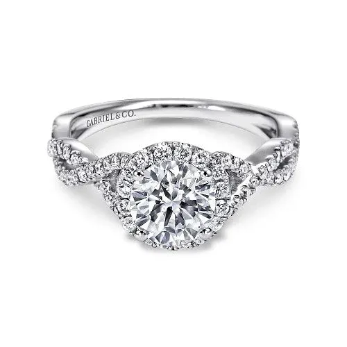14K White Gold Round Halo Diamond Engagement Ring GABRIEL CO Rings