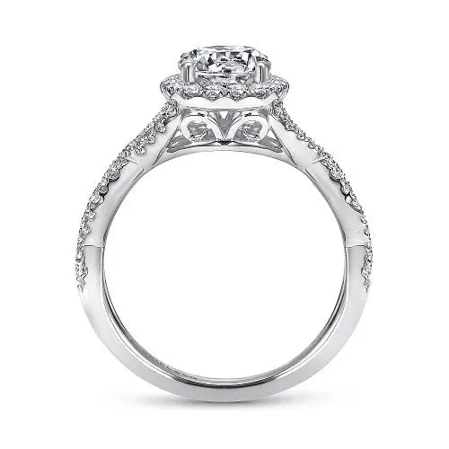 14K White Gold Round Halo Diamond Engagement Ring GABRIEL CO Rings