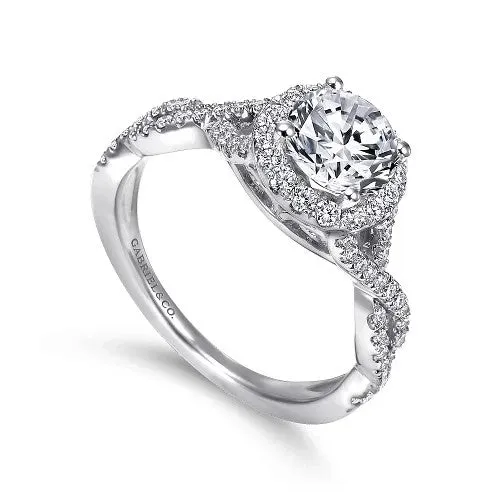 14K White Gold Round Halo Diamond Engagement Ring GABRIEL CO Rings