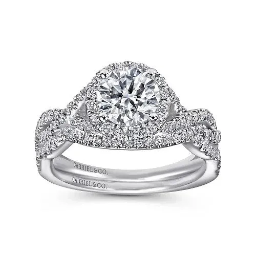 14K White Gold Round Halo Diamond Engagement Ring GABRIEL CO Rings