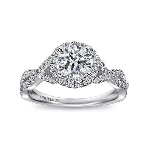 14K White Gold Round Halo Diamond Engagement Ring GABRIEL CO Rings