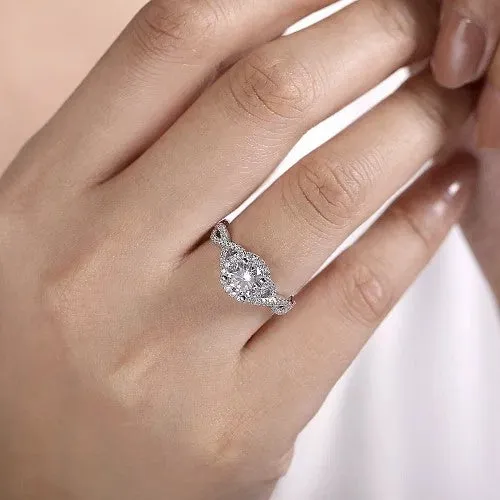 14K White Gold Round Halo Diamond Engagement Ring GABRIEL CO Rings