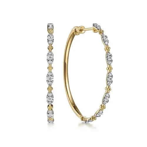 14K Yellow Gold 40mm Diamond Station Intricate Hoop Earrings GABRIEL CO Earrings