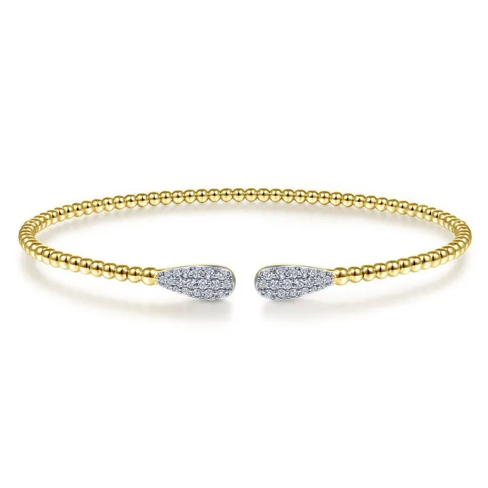 14K Yellow Gold Bujukan Bead Cuff Bracelet with Diamond Pave Teardrops GABRIEL CO Bracelets 14K Yellow Gold Bujukan Bead Cuff Bracelet with Diamond Pave Teardrops GABRIEL CO Bracelets