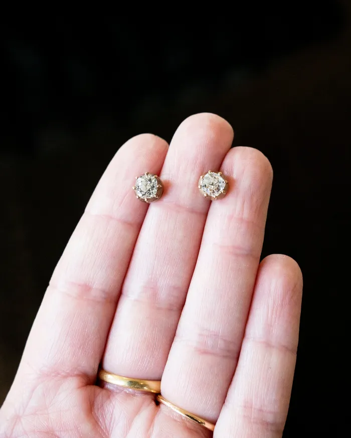 Bell Bird In House Earrings Bell Bird 18k Gold Old Mine Cut Diamond Earrings
