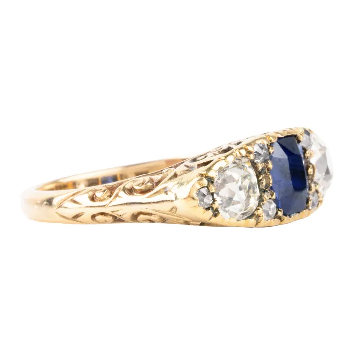 Bell Bird Victorian era sapphire and diamond three stone ring Rings