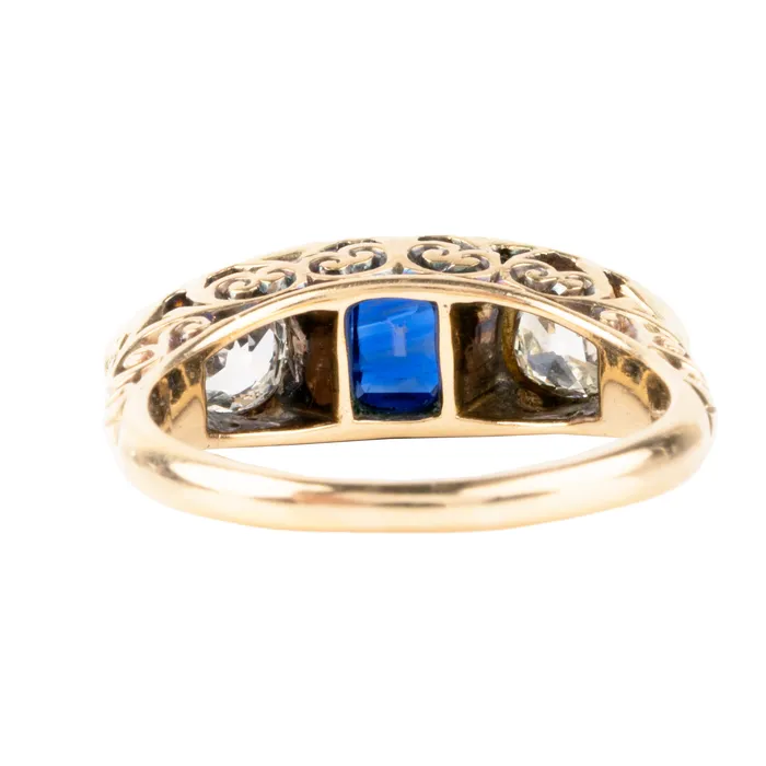 Bell Bird Victorian era sapphire and diamond three stone ring Rings