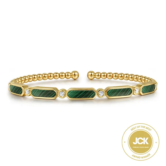 Bracelets 14K Yellow Gold Diamond and Malachite Bujukan Bangle GABRIEL CO Bracelets 14K Yellow Gold Diamond and Malachite Bujukan Bangle GABRIEL CO
