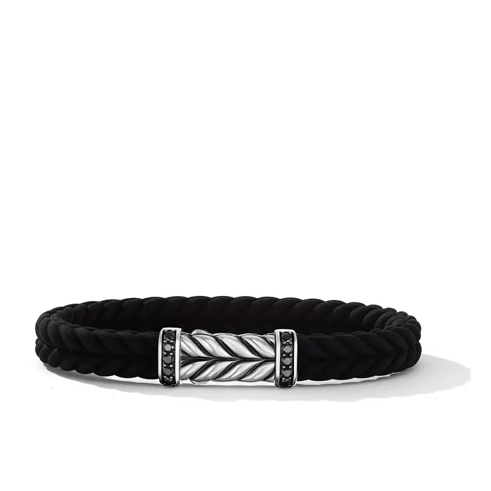Bracelets Chevron Bracelet in Black Rubber with Black Diamonds and Sterling Silver 9mm David Yurman Bracelets Chevron Bracelet in Black Rubber with Black Diamonds and Sterling Silver 9mm David Yurman