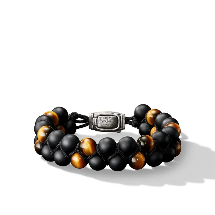 Bracelets David Yurman Spiritual Beads Two Row Woven Bracelet in Black Onyx Tigers Eye Black Nylon and Sterling Silver 8mm Bracelets David Yurman Spiritual Beads Two Row Woven Bracelet in Black Onyx Tigers Eye Black Nylon and Sterling Silver 8mm