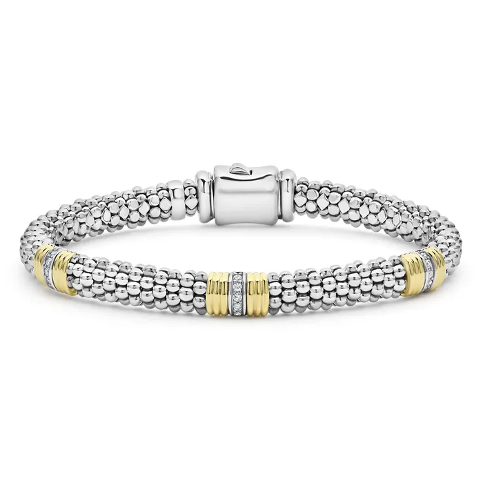 Bracelets LAGOS Signature Caviar Triple Diamond Station Caviar Bracelet 6mm Bracelets LAGOS Signature Caviar Triple Diamond Station Caviar Bracelet 6mm
