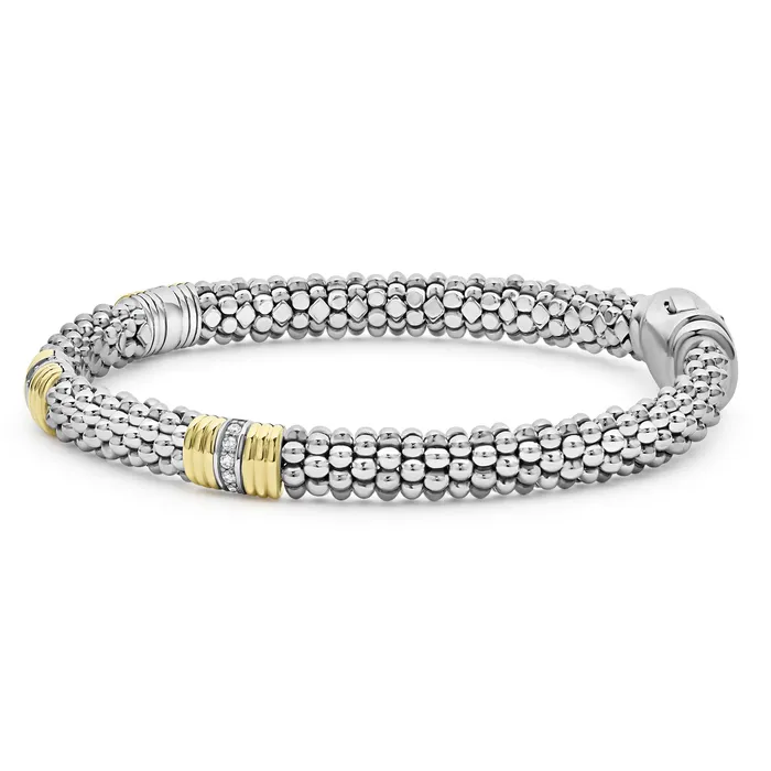 Bracelets LAGOS Signature Caviar Triple Diamond Station Caviar Bracelet 6mm